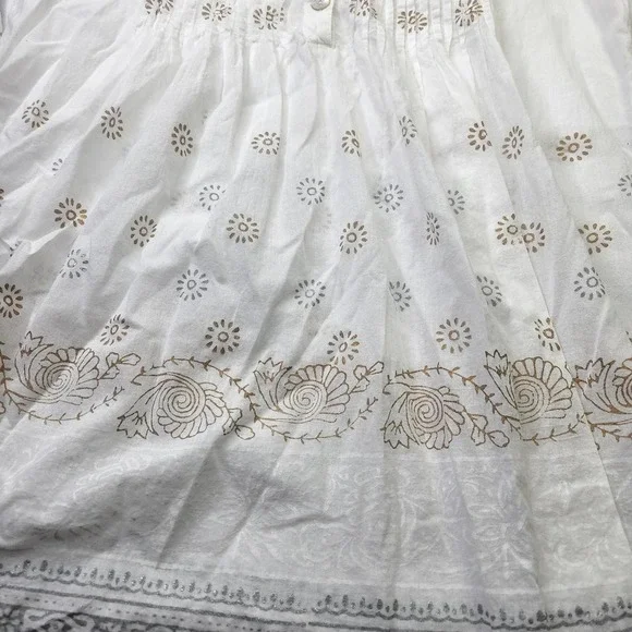 Peppermint Bay BOHO Medium White Flowy Cotton Top With Geometric Design - Picture 4 of 9